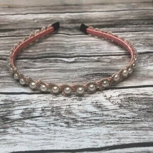 Women’s Faux Pearl Lace Embroidered Bridal Headband Pink Gold